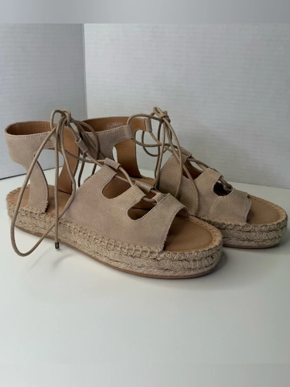 Soludos Sedona Ghillie Espadrille Nude Suede Boho Lace-Up Sandals Womens Size 9